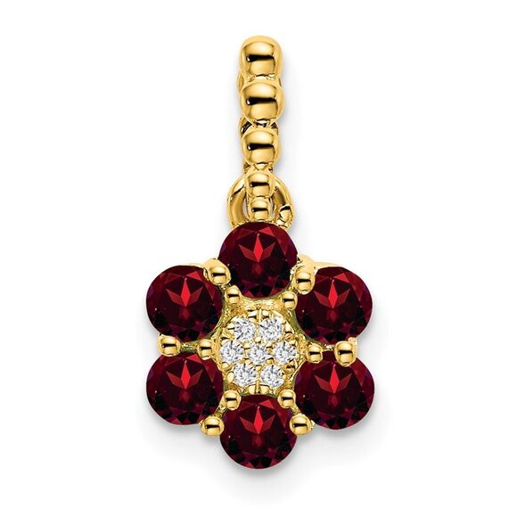 Kazi Luxury 14k Yellow Gold Garnet and Diamond Floral Pendant